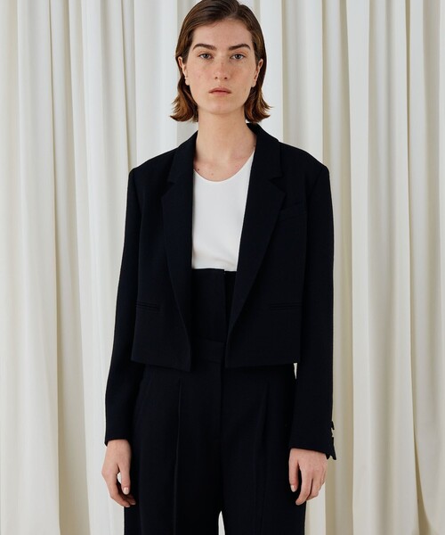 セール】ウールジョーゼット クロップドジャケット（テーラード