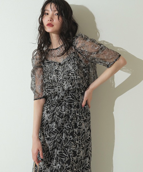 花柄刺繍 レースボレロ キャミワンピース 2点セット パーティー