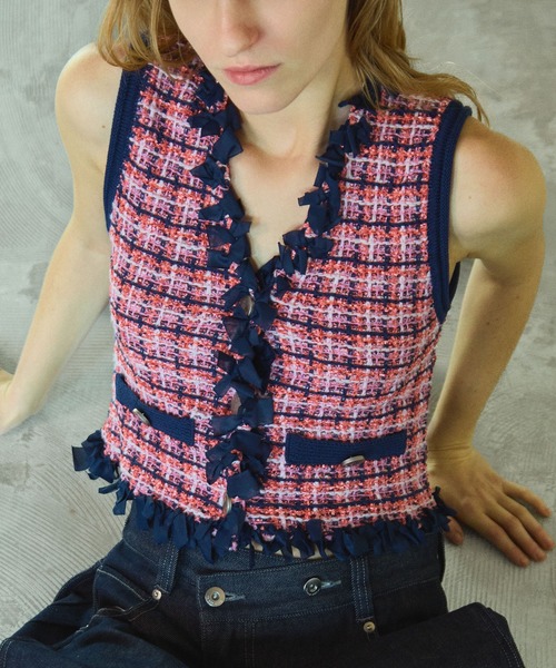 PRE-ORDER】Tweed Knit Vest/ツイードニットベスト（ベスト）｜MAISON