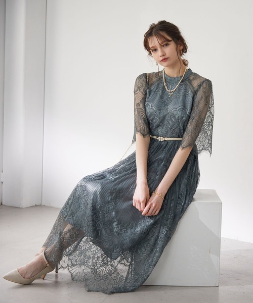 Dorry Doll（ドリードール）の「ハイネック パネル柄総レースドレス