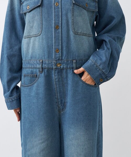 セール】【一枚で決まる】デニムジャンプスーツ（つなぎ