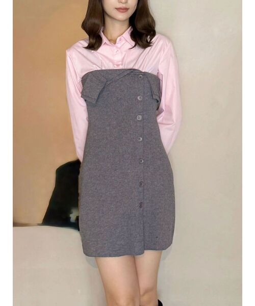 WEB限定カラーあり】シャツレイヤード風ニットドッキングミニ