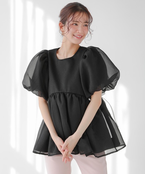 クリンクルシアーオーガンジーペプラムトップス（その他トップス