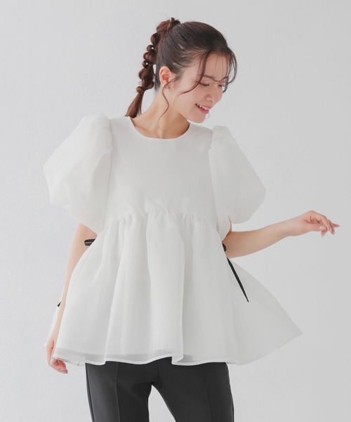 クリンクルシアーオーガンジーペプラムトップス（その他トップス