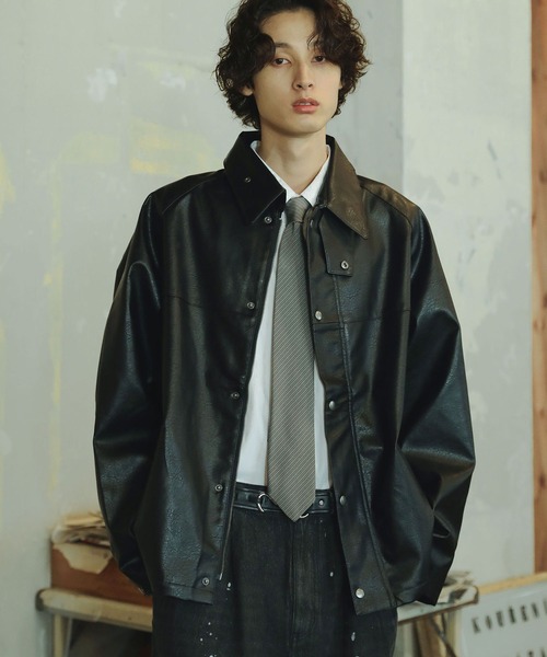 クラシック PU合皮 ショート丈 ジャケット（ブルゾン）｜Bleme（ブレム