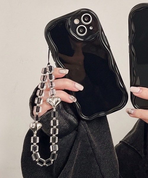 セール】ストラップ付 iPhoneケース ウェーブスマホケース ハート