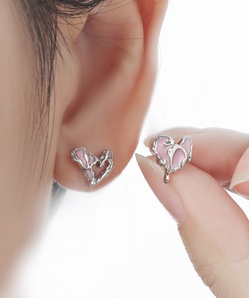 Y2Kデザインハートモチーフペアピアス(MA/EKW146)（ピアス（両耳用