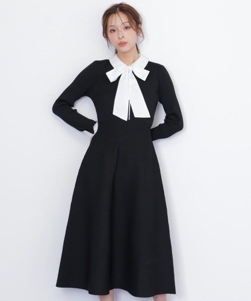 シャツ襟ドッキングニットワンピース（ワンピース）｜JILL by JILL