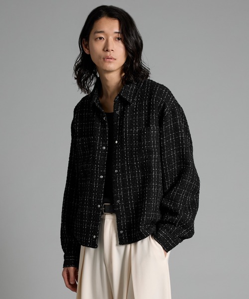 VELNUS】Lame tweed 2way sleeve short shirt jacket/ラメツイード