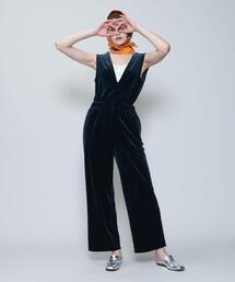 6（ロク）の「＜6(ROKU)＞ベロア Vネック オールインワン（つなぎ