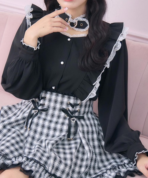 revival】ハートバックルラッフルフリルブラウス（シャツ/ブラウス