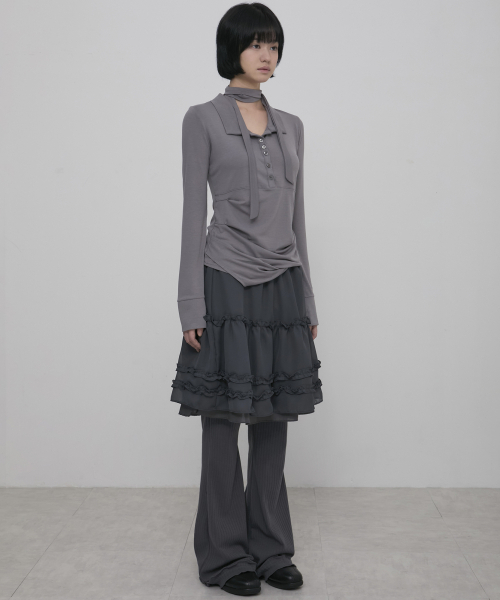 3-Layered Ruffle Skirt Pants (FL-260_Charcoal)（その他パンツ