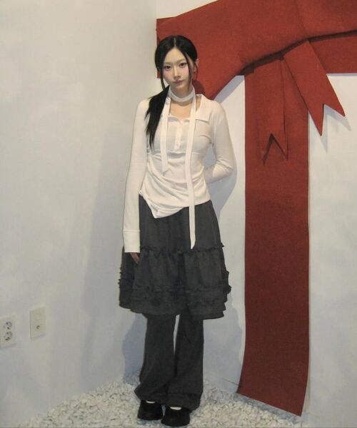 3-Layered Ruffle Skirt Pants (FL-260_Charcoal)（その他パンツ