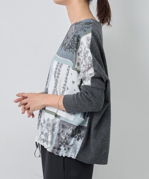 セール】スカーフパッチワークプリントニット（ニット/セーター