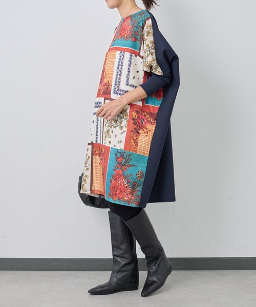 セール】スカーフパッチワークプリントワンピース（ワンピース