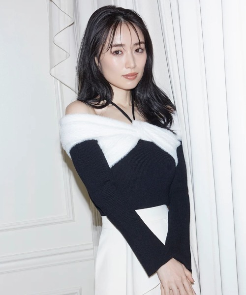 SNIDEL（スナイデル）の「【WEB限定】オフショルダーリボンニット