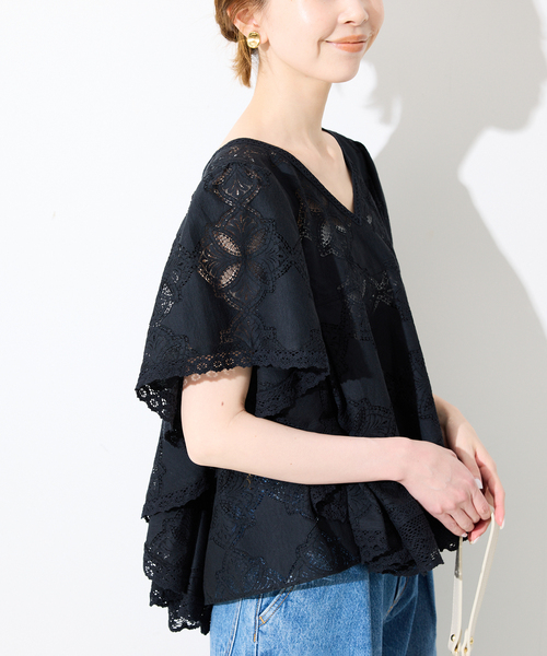 レースフリルVネックブラウス（シャツ/ブラウス）｜SLOBE IENA