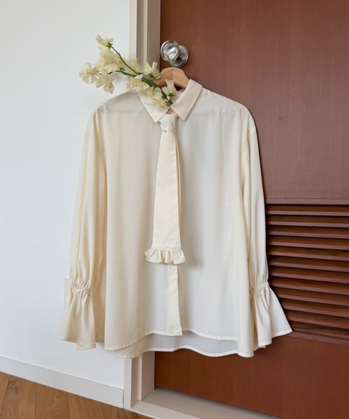 volume sleeve frill tie blouse / タイ付きブラウス（シャツ/ブラウス