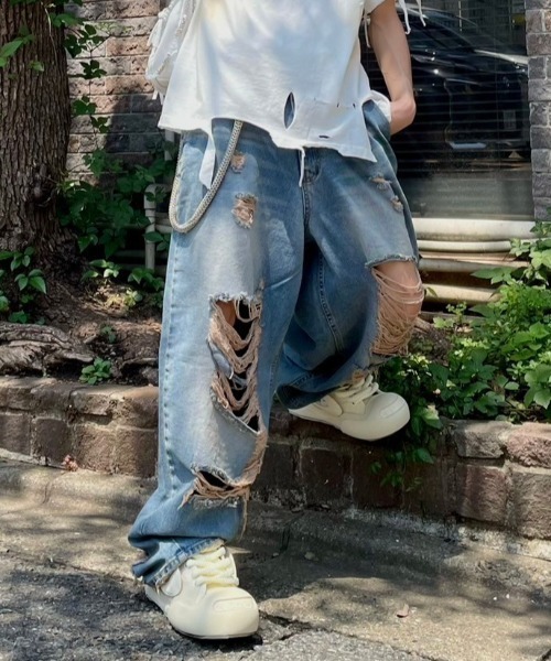 Never mind the XU】damage denim pants / 【ネバーマインド ザ