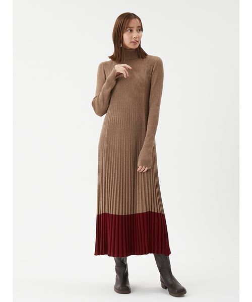 セール】タートルネックロングリブニットワンピース（ワンピース