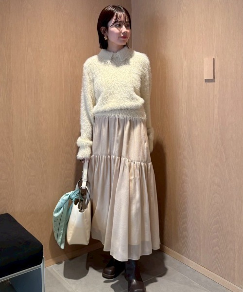 セール】【セットアイテム】衿付きニットティアードスカートコーデSET