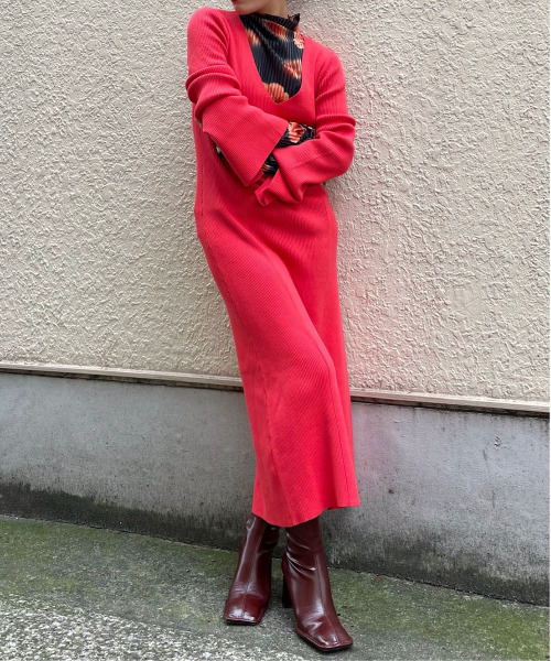 Ameri（アメリ）の「AMERICAN SLEEVE LAYERED KNIT DRESS（ワンピース