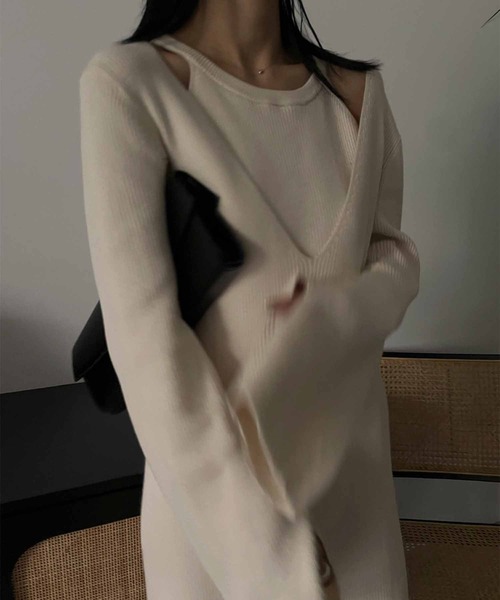 Ameri（アメリ）の「AMERICAN SLEEVE LAYERED KNIT DRESS（ワンピース