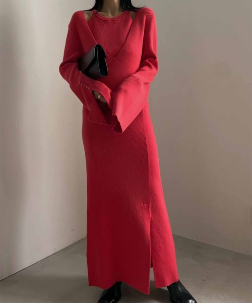Ameri（アメリ）の「AMERICAN SLEEVE LAYERED KNIT DRESS（ワンピース