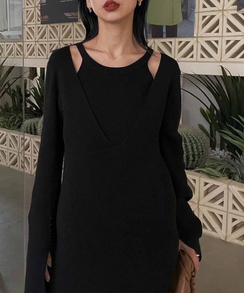 Ameri（アメリ）の「AMERICAN SLEEVE LAYERED KNIT DRESS（ワンピース