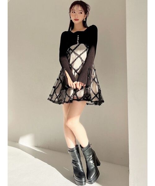 セール】ドッキングフレアミニニットワンピース（ワンピース