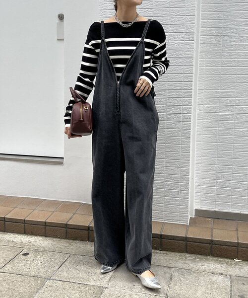 セール】細紐デニムフロントジップサロペット（つなぎ/オールインワン