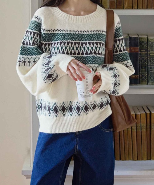 セール】ノルディック柄ニット（ニット/セーター）｜CHAN ME（チャンミ
