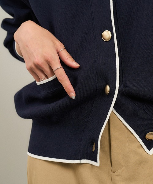 WEB限定】メタルボタンスウェットライクラインカーディガン 3[新色追加