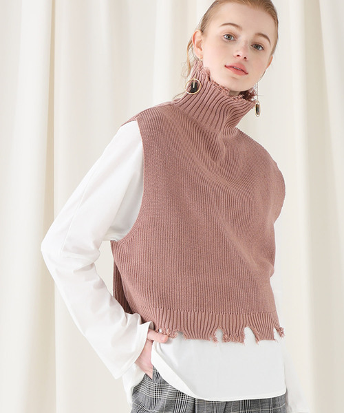 STUDIOUS】バックスリット タートルネックニットベスト（ベスト