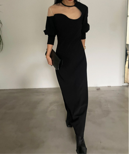 Ameri（アメリ）の「LAKE CURVE TRICOT RIB DRESS（ワンピース）」 - WEAR