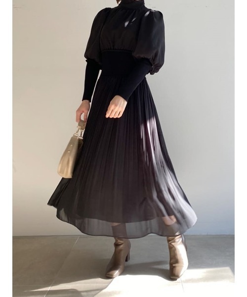 SNIDEL（スナイデル）の「リブドッキングシフォンプリーツワンピース