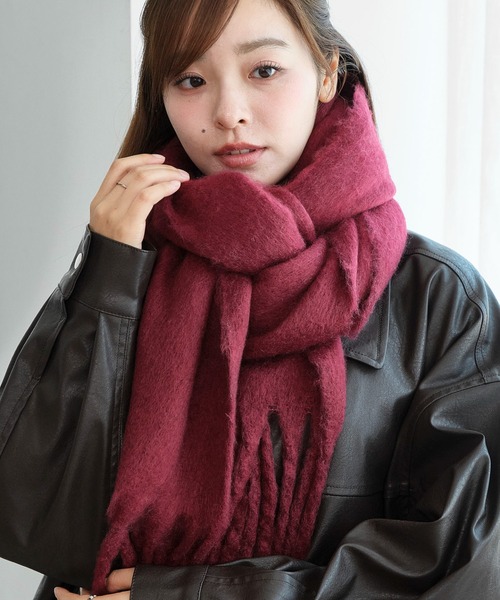 手織りマフラー、ストール 横フリンジ付き 長さ217cm 幅50cm+フリンジ