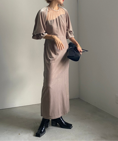 Ameri（アメリ）の「2WAY CURVE VELOURS DRESS（ワンピース）」 - WEAR
