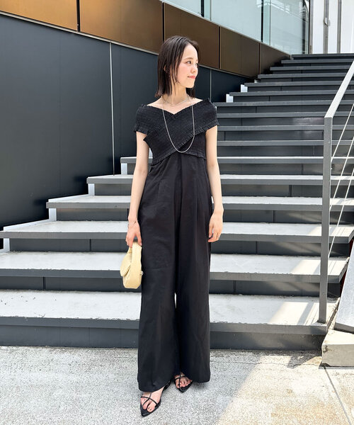 2サイズ展開】シャーリングオールインワン（サロペット/オーバーオール