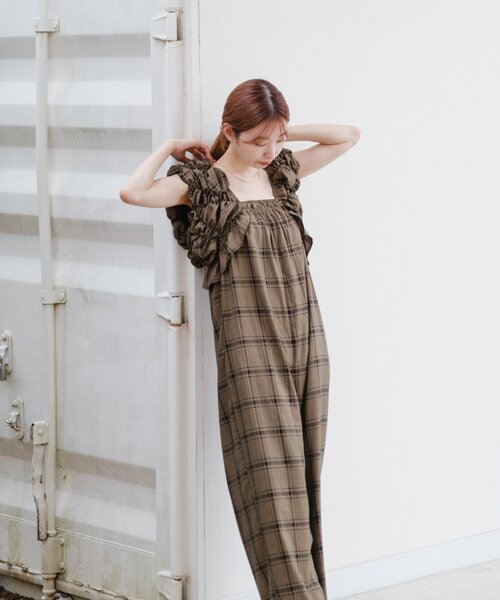 セール】【低身長サイズ/2サイズ展開】シャーリングギャザーサロペ