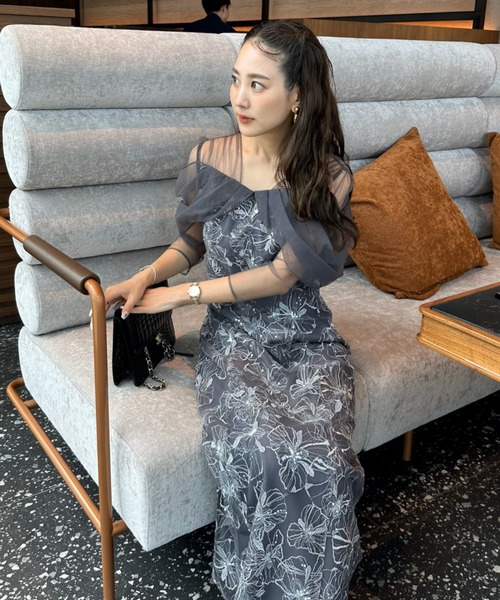 チュールドレープスパンコールドレス / tulle drape spangle dress