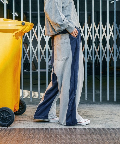 ニコアンド デニムパッチワークパンツ ネイビー M MODE NORM CORE