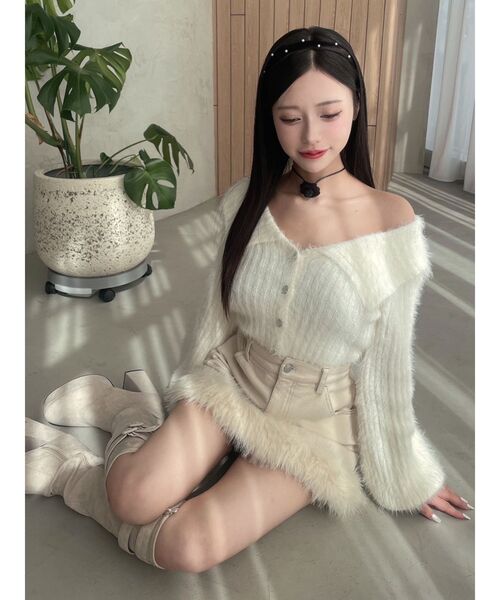 EATME（イートミー）の「ヘムフェイクファーデニムミニスカート