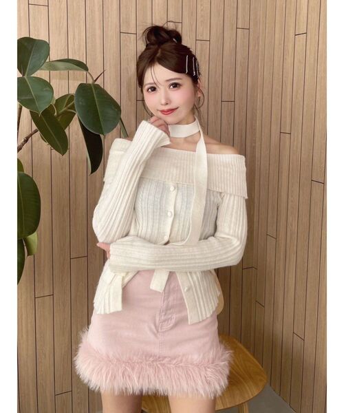 EATME（イートミー）の「ヘムフェイクファーデニムミニスカート