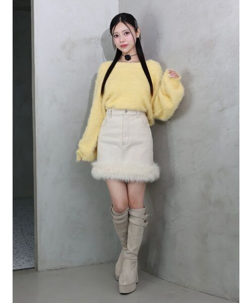 EATME（イートミー）の「ヘムフェイクファーデニムミニスカート