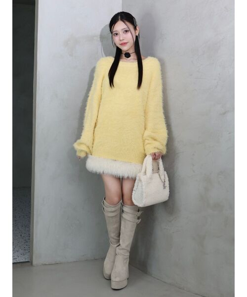 EATME（イートミー）の「ヘムフェイクファーデニムミニスカート