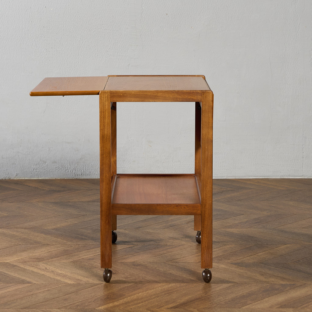 英国アンティーク木製ドロップリーフトロリーテーブル/収納式ワゴン/机