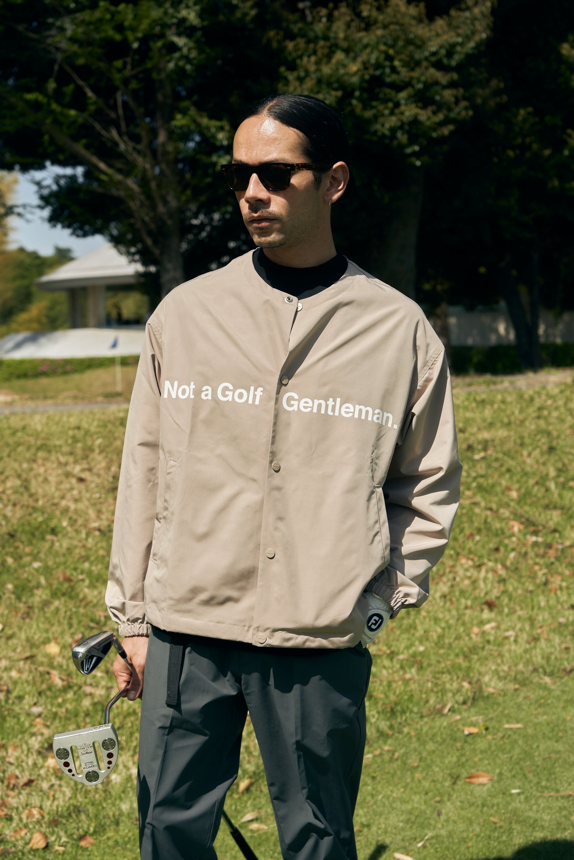 Cph/Golf™ LOGO NO COLLAR JACKET BEIGE – Cph/Golf™︎