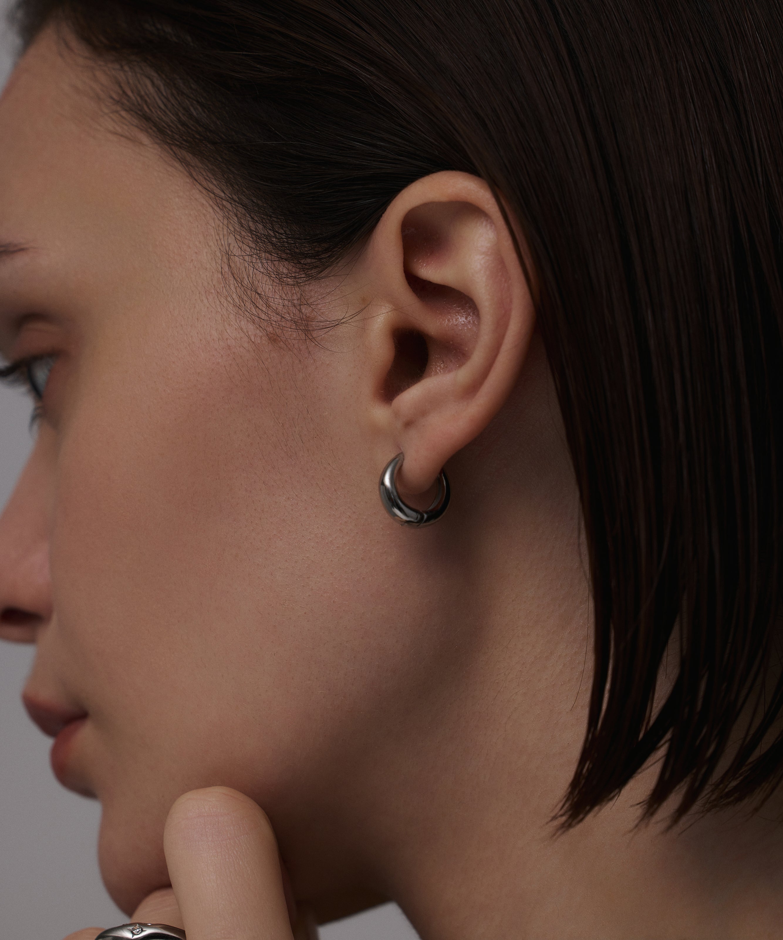 シルバー]ドロップフープピアス