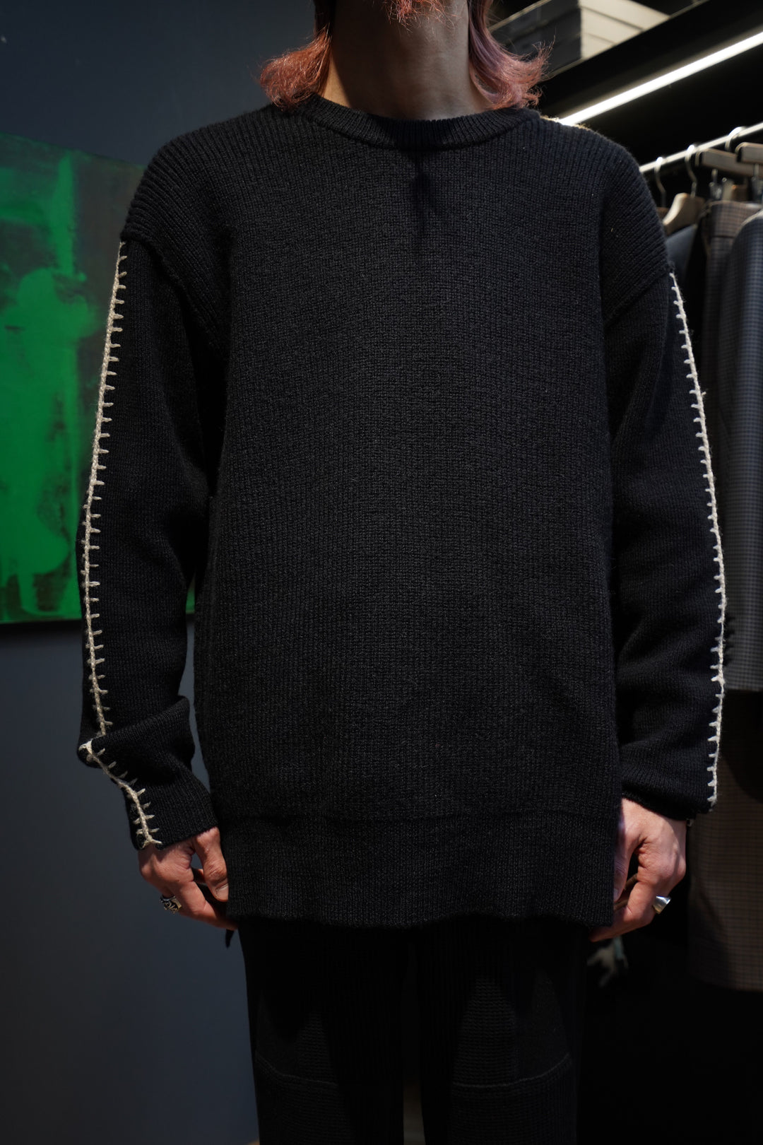 UJOH(ウジョー)のCrew Neck Crochet Knit(BLACK)(ニット)の通販